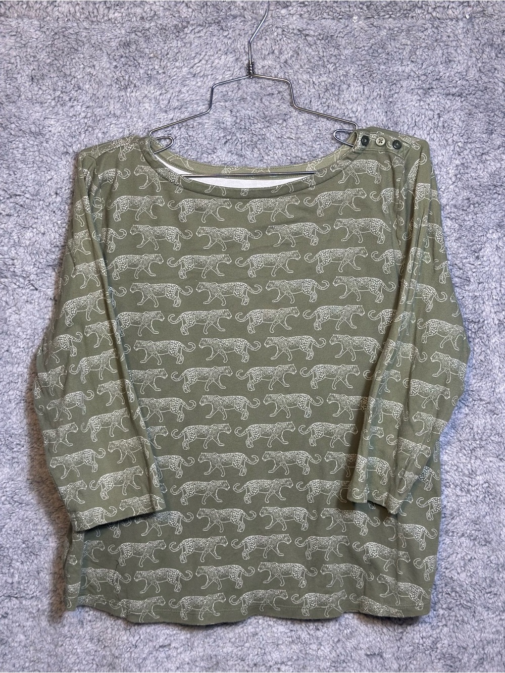 Charter Club Long Sleeve Top Size L Olive Green Leopard Print Supima Cotton